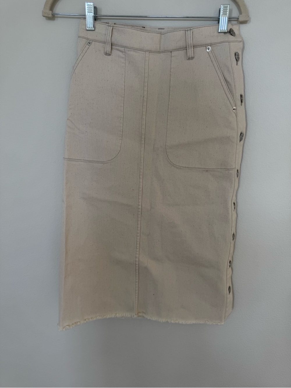 Thakoon Beige Button-Trim Midi Skirt